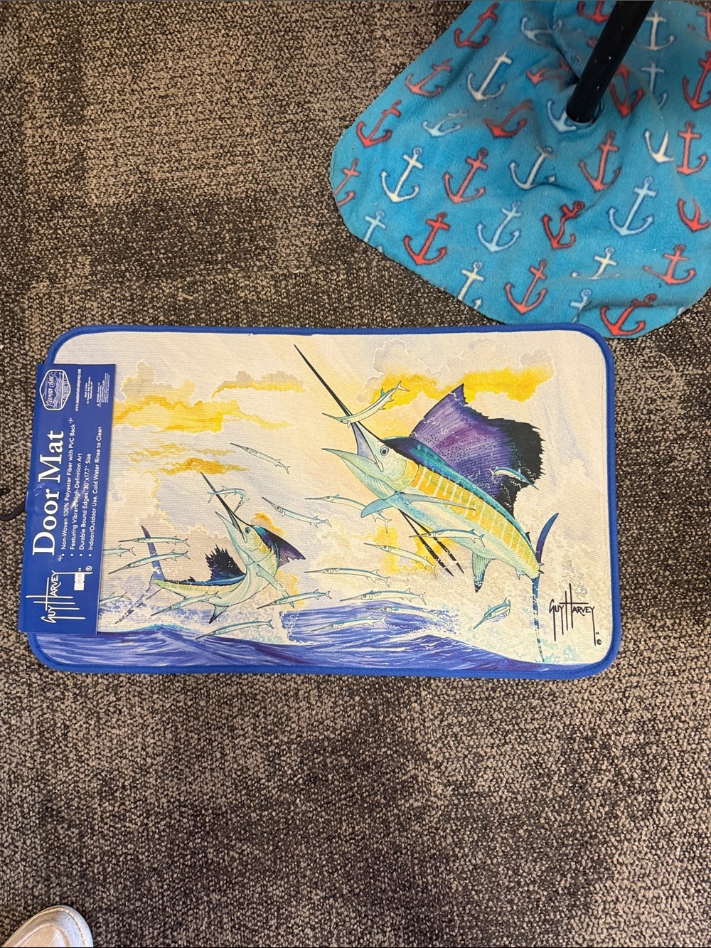 Blue Marlin Graphic Door Mat by Guy Harvey - Blue